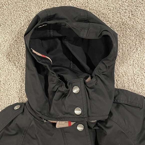 Burberry Brit Hooded Black Trench Coat Rain Jacket Size 8 Women's - Picture 6 of 10
